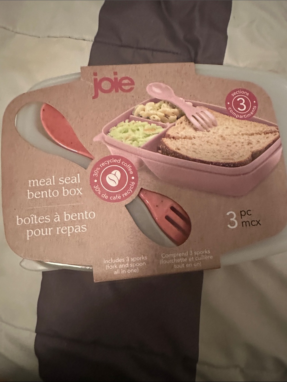 Joie Pink 3-Section Bento Meal Seal Box with Utensil